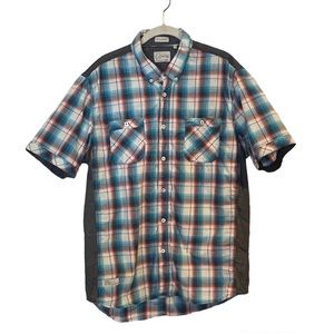 7Diamonds button up plaid short sleeve shirt 100% cotton vintage style